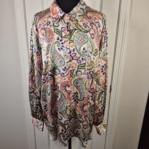 Haver London Oversized Silky Button-Up Paisley Shirt Size XL